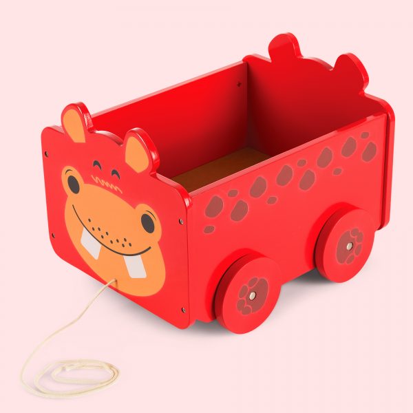 Wooden Pull Along Toy Box with Hippo imprint