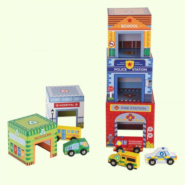 Kids Traffic Match ‘n Stack Blocks With Wooden Vehicles Toys