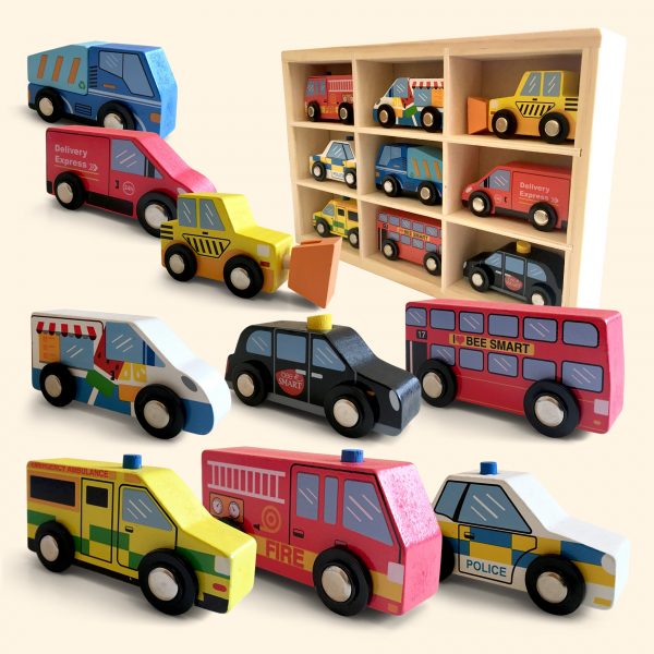 9 Bright & Coloruful Wooden Vehicle set