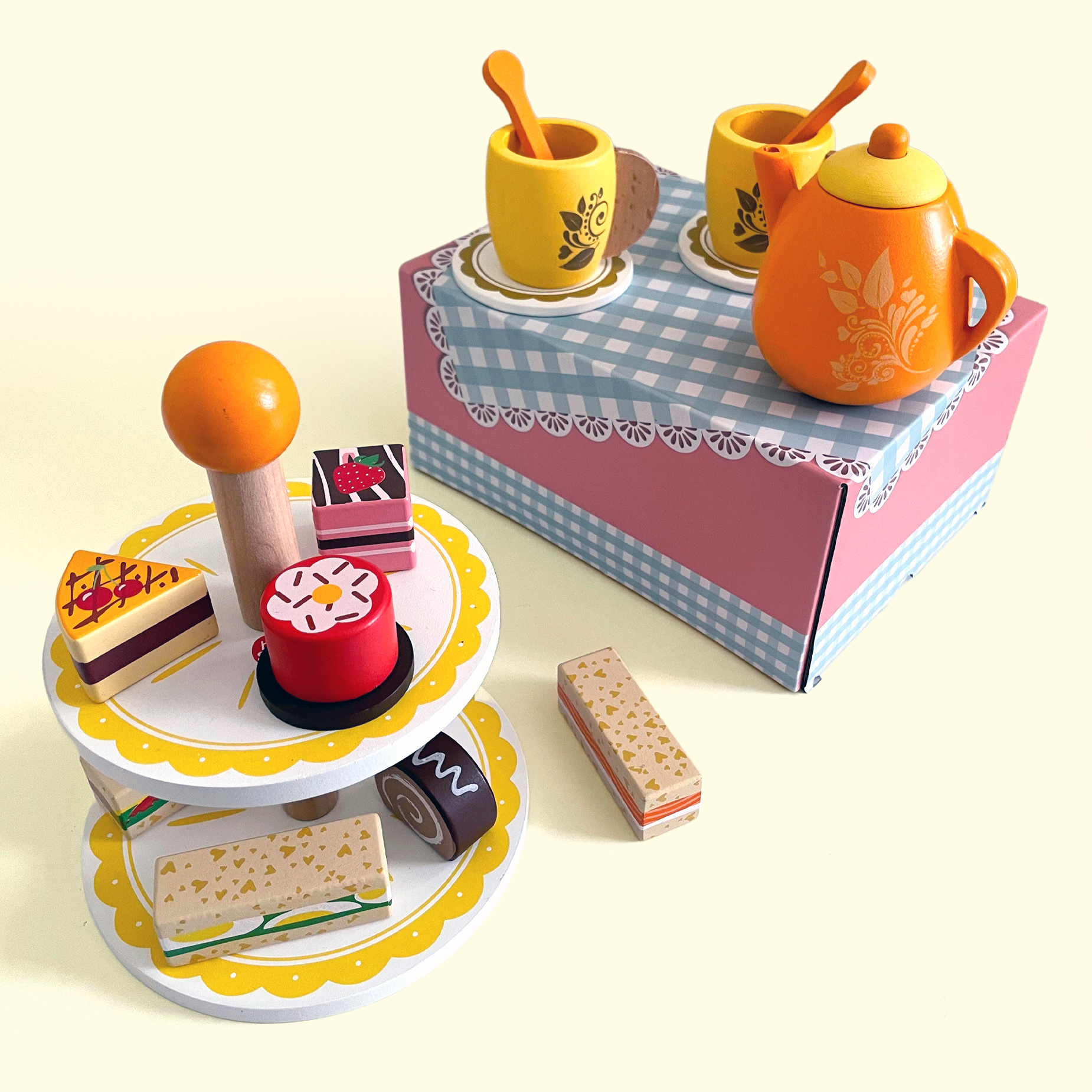 Includes Full Tea and Pastry Set with Cake Stand IQ Toys 39 Piece Tea and Cake Set for Pretend Tea Parties 